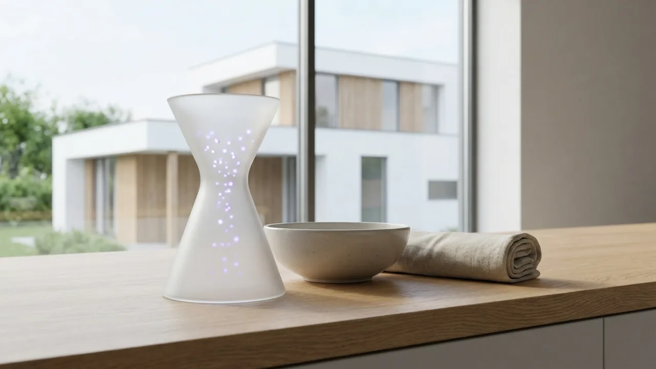 Trichter aus Milchglas mit leuchtenden Punkten, Symbol für Lead-Generierung für Immobilienmakler
