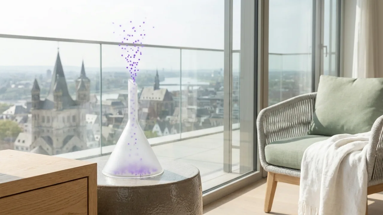 Trichter aus Milchglas mit leuchtenden Punkten, Symbol für Lead-Generierung für Immobilienmakler