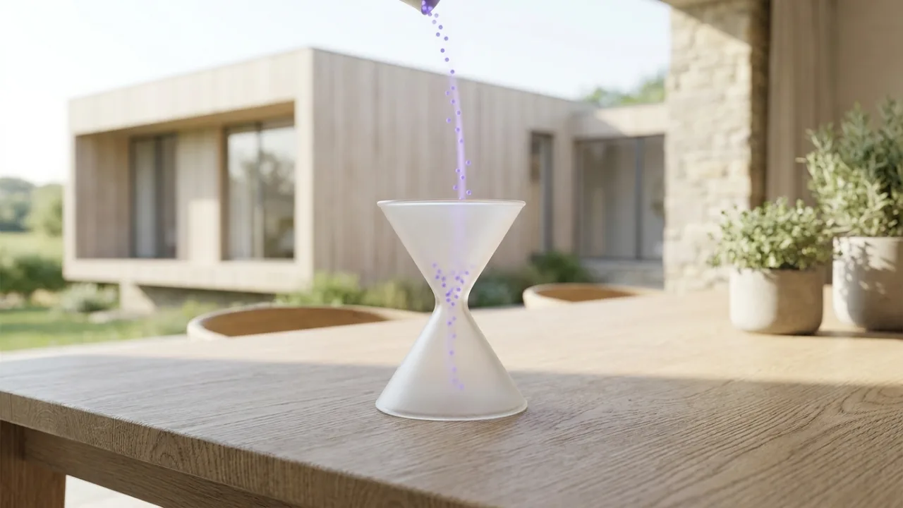 Trichter aus Milchglas mit leuchtenden Punkten, Symbol für Lead-Generierung für Immobilienmakler