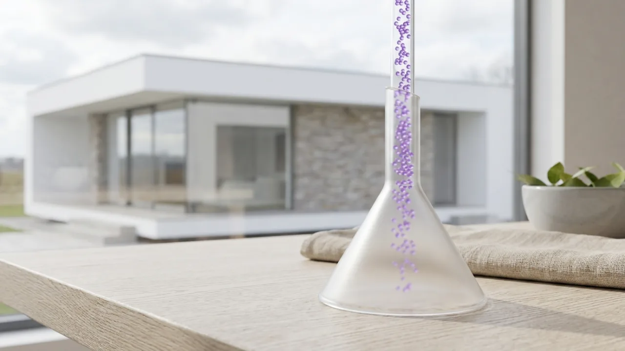 Trichter aus Milchglas mit leuchtenden Punkten, Symbol für Lead-Generierung für Immobilienmakler