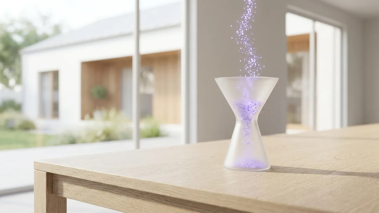Trichter aus Milchglas mit leuchtenden Punkten, Symbol für Lead-Generierung für Immobilienmakler