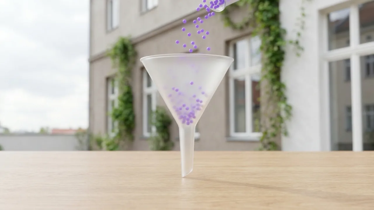 Trichter aus Milchglas mit leuchtenden Punkten, Symbol für Lead-Generierung für Immobilienmakler