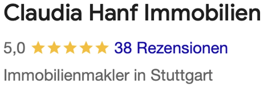 Google-Unternehmensprofil Claudia Hanf Immobilien: 5,0 Sterne bei 38 Rezensionen, Immobilienmakler in Stuttgart