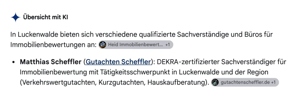 Google KI-Übersicht für Luckenwalde: Matthias Scheffler an erster Stelle