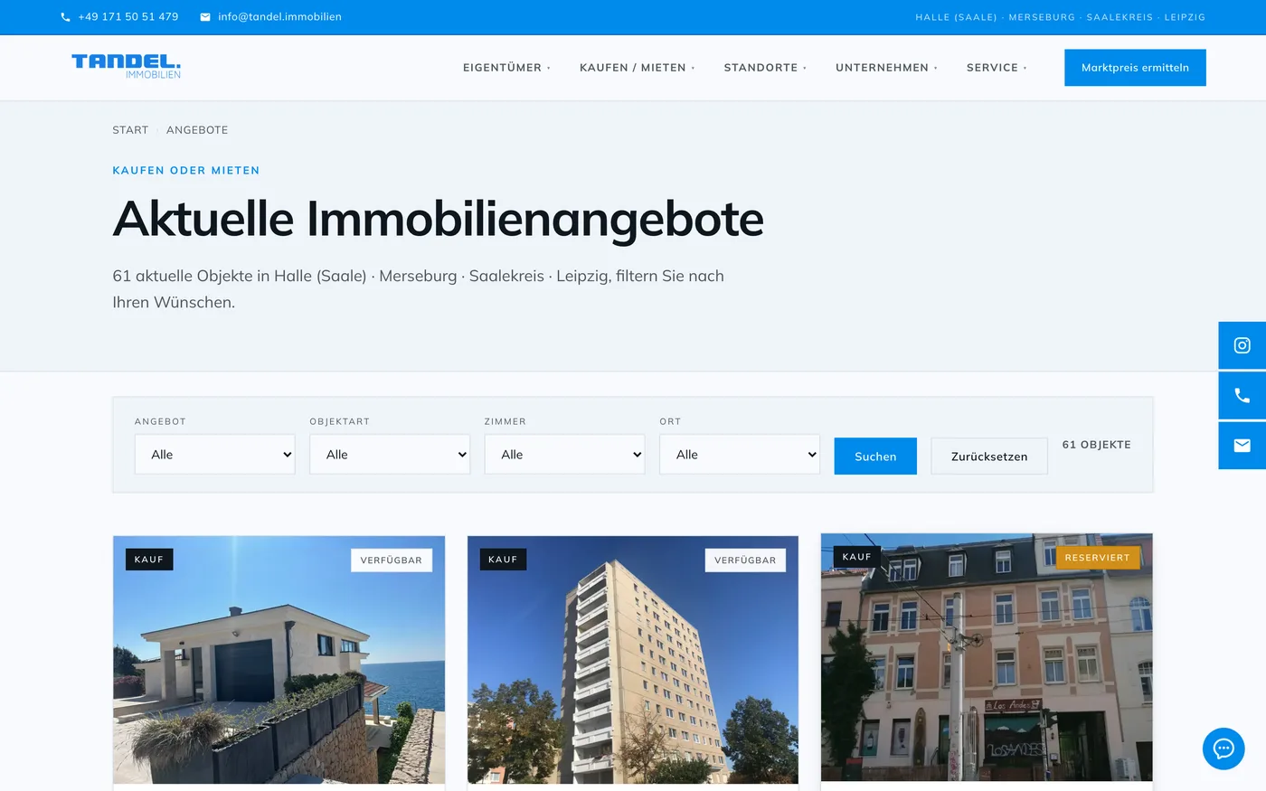 Angebotsseite mit Objekten aus Propstack