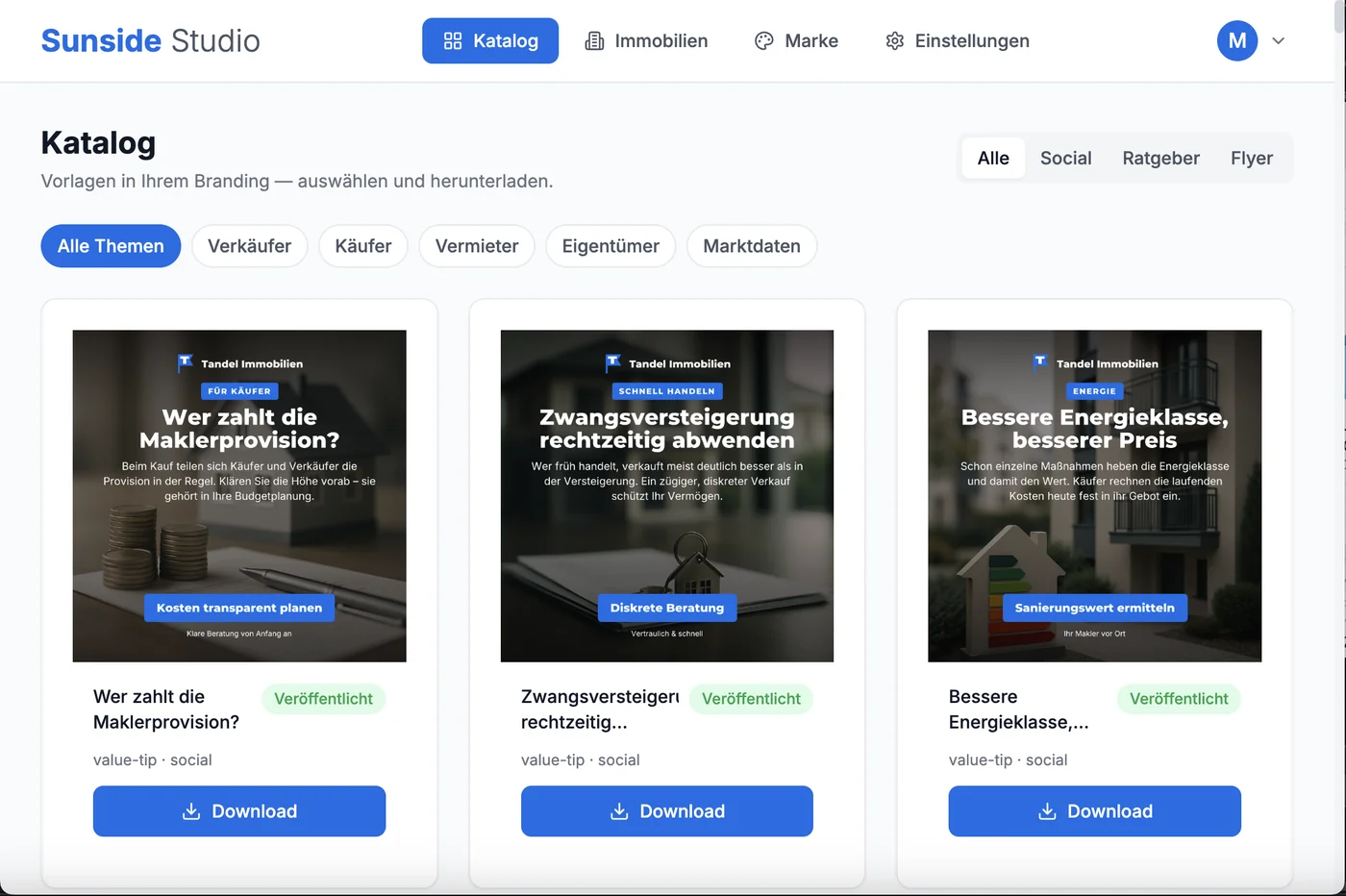 Marketing-Vorlagen im Tandel Immobilien Branding